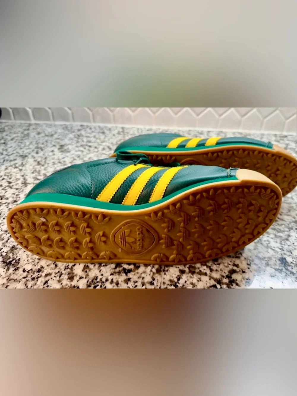 adidas Kids Samba Sneakers in Green with Yellow Stripes